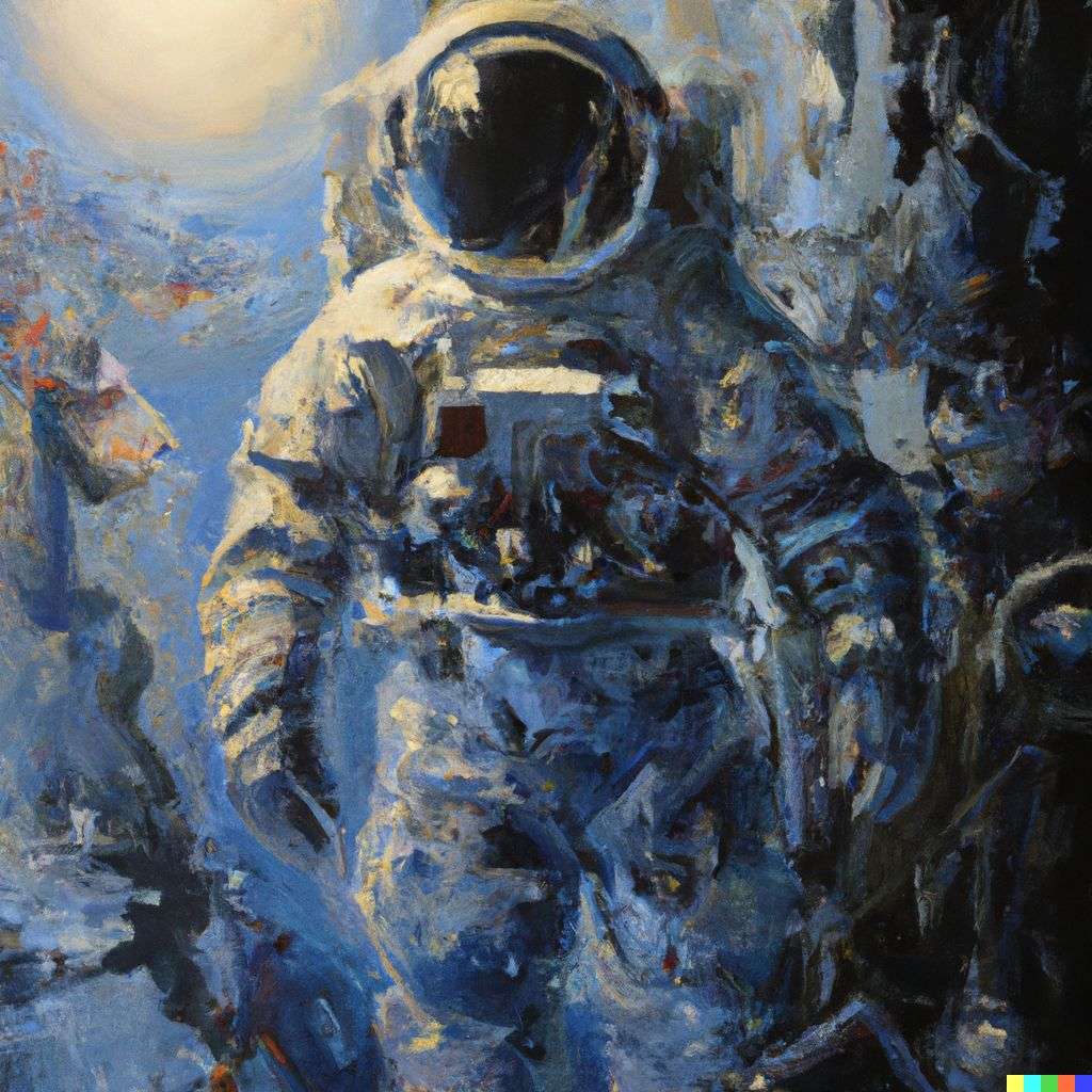 an astronaut, very detailed painting by John Berkey